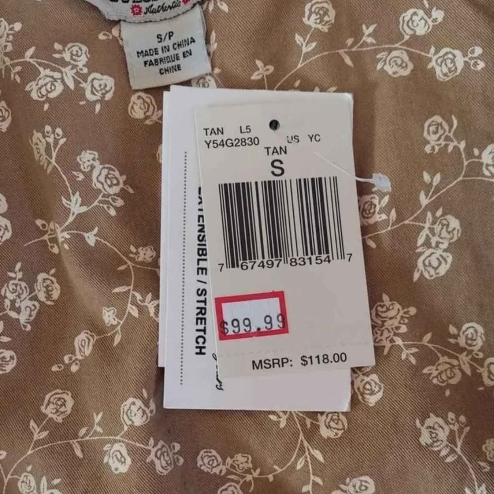 NWT Guess Jeans Tan Stretchy Corduroy Blazer with Fitted Waist And Embroidery ~S - Picture 6 of 7